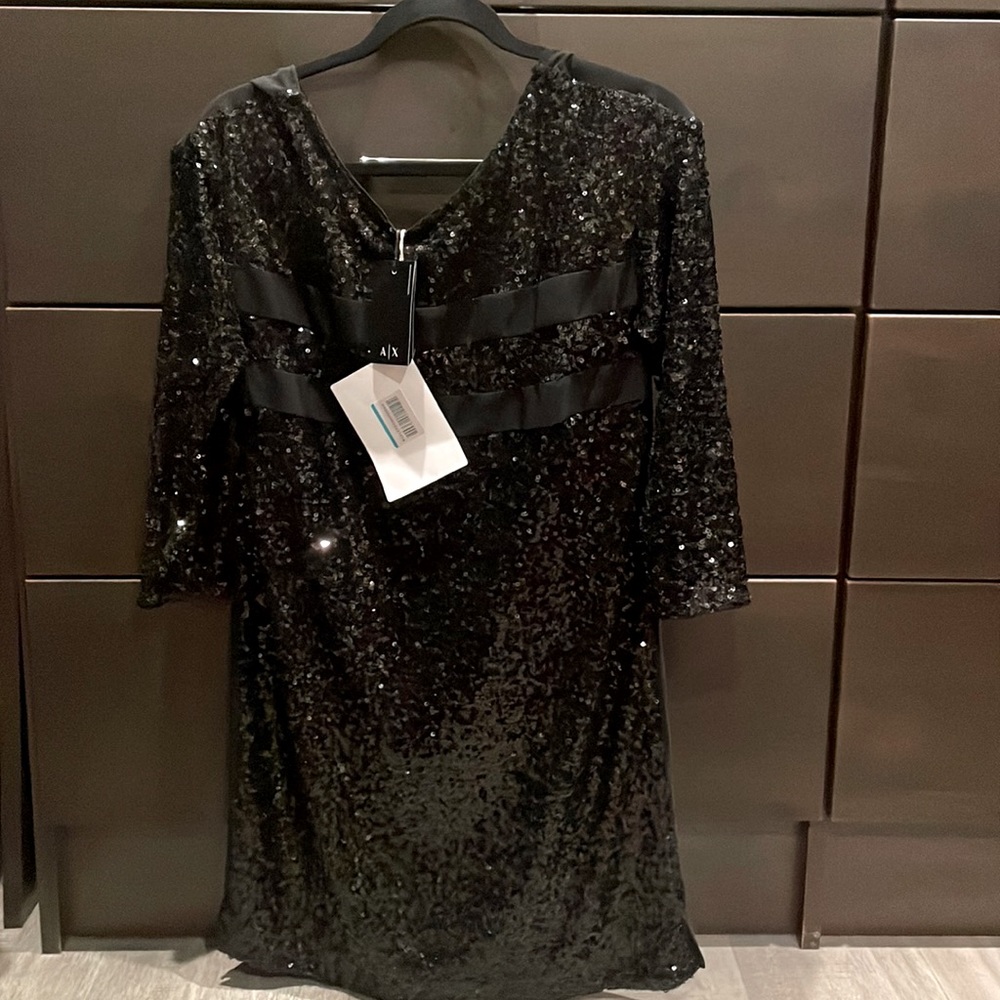 AX black sequins 3/4 sleeves above knee length dress, size 4